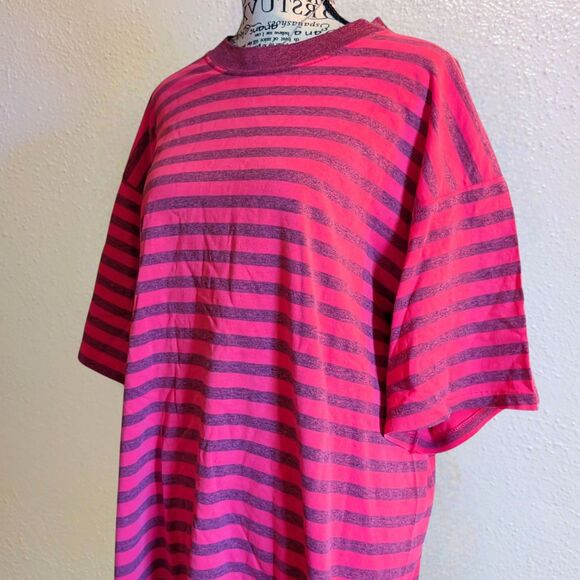 Delta Tops - Vintage Pink Striped Retro Crewneck Single Stitch Tee